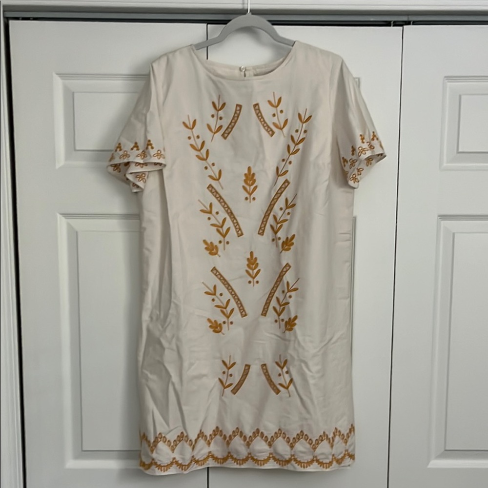 LOFT Cream Dress with Gold Embroidery